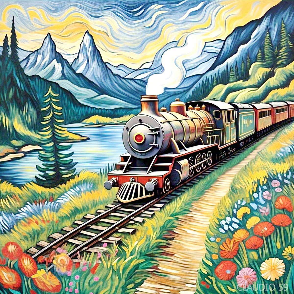 蒸気機関車。 オンラインパズル