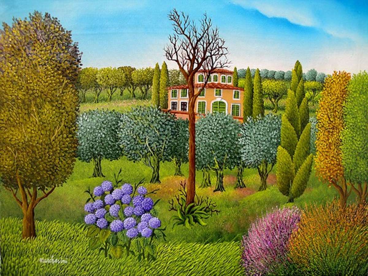 Krajobraz z domem puzzle online