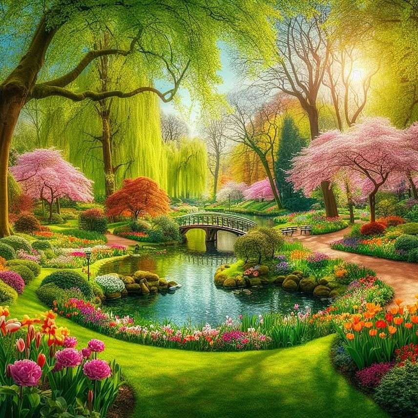 Hermoso parque en primavera rompecabezas en línea