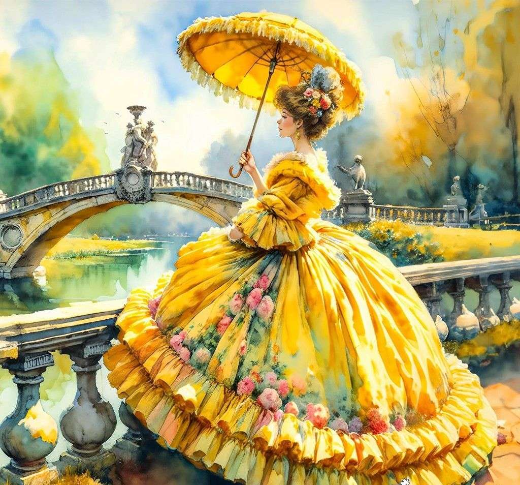 La dama de amarillo rompecabezas en línea