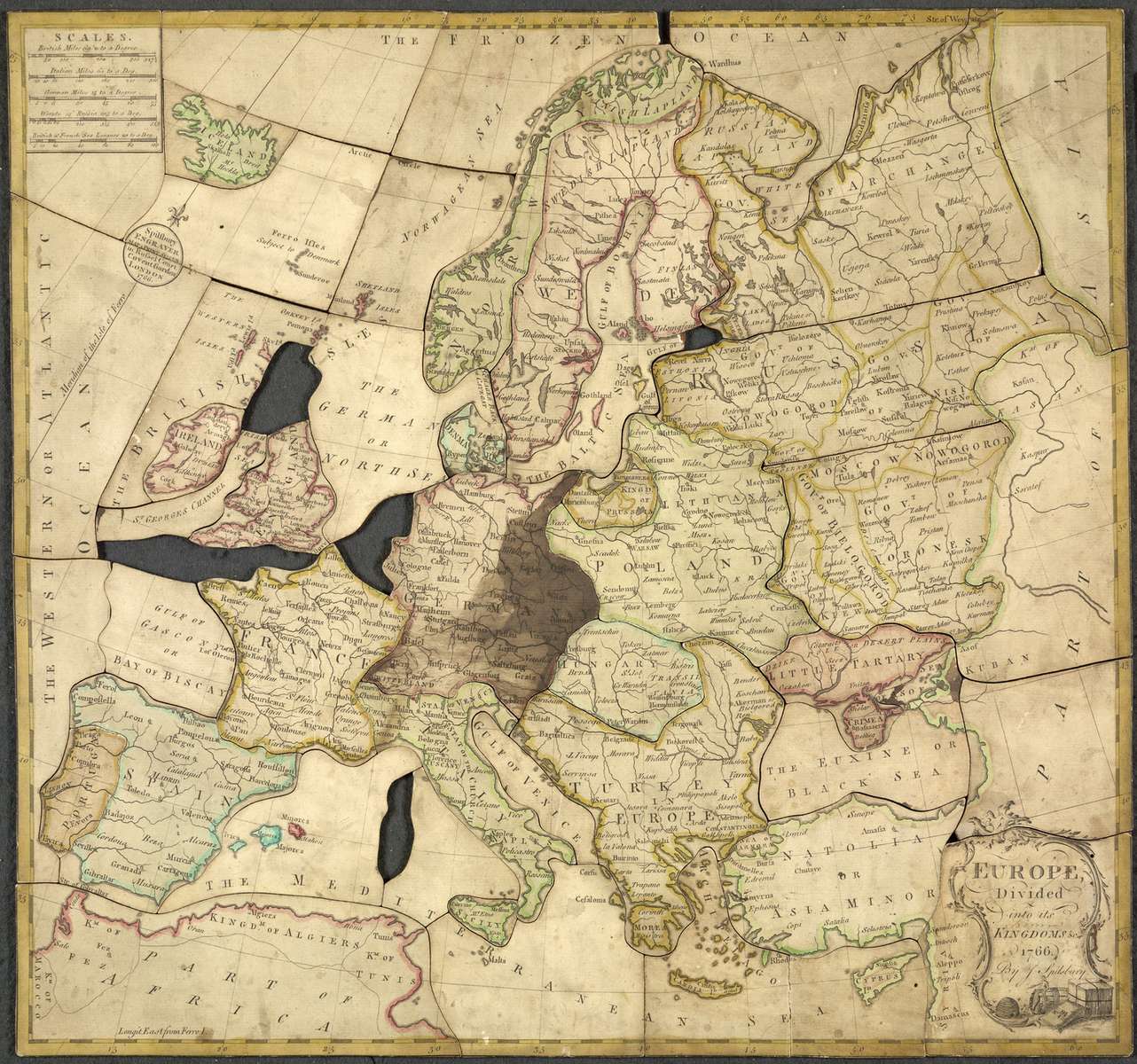 Pierwsze Puzzle w Historii – Mapa Europy (1766) 🧩 puzzle online