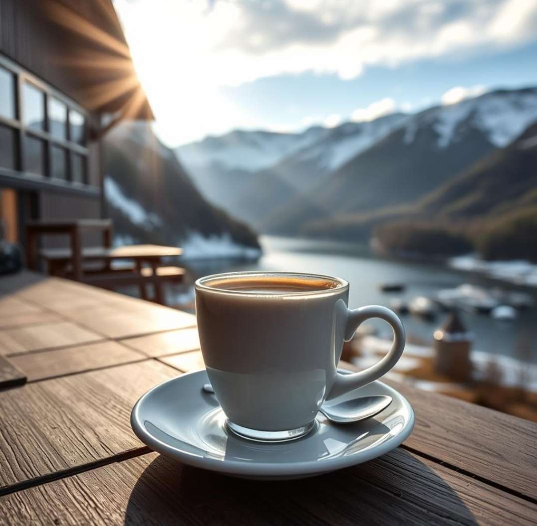 Kawa i widok z Alp puzzle online