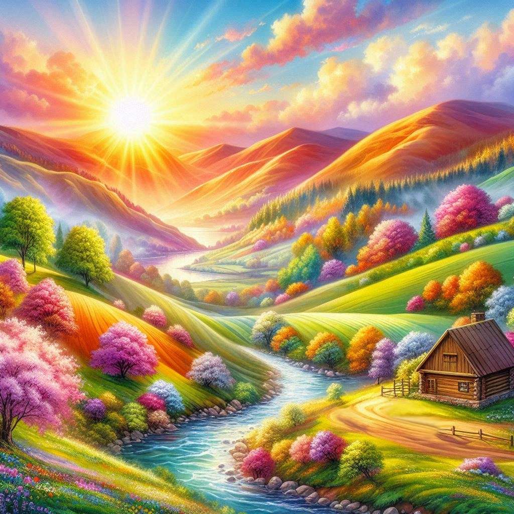 Idyllisch landschap met levendige glooiende heuvels online puzzel