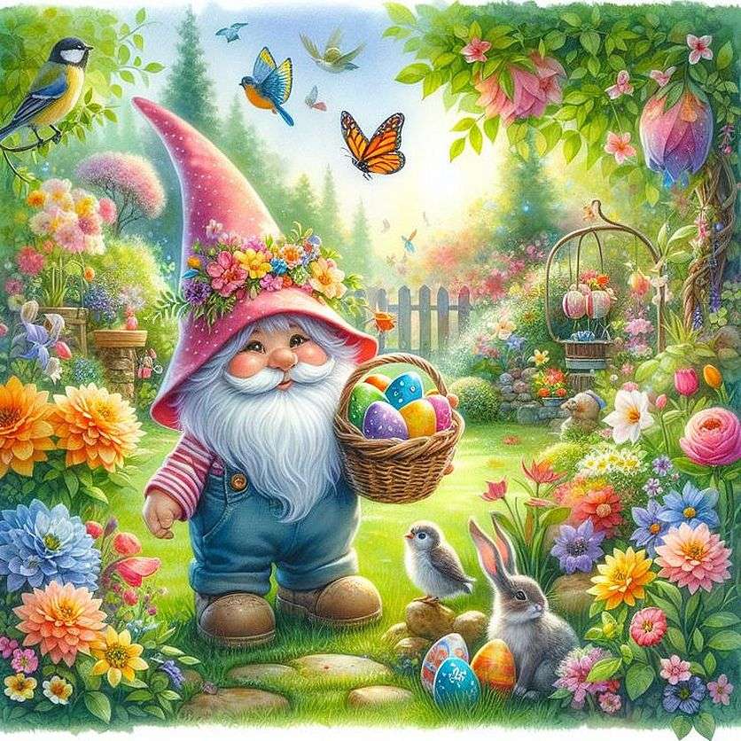 Gnom czeka na Wielkanoc puzzle online