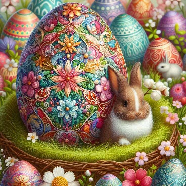 Floral Osterei und Hase Puzzlespiel online