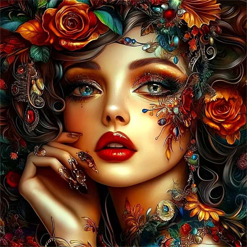 Una cara femenina en flores rompecabezas en línea