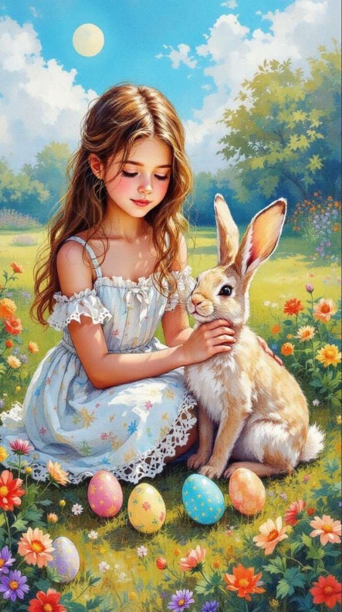 イースターガールとバニー オンラインパズル