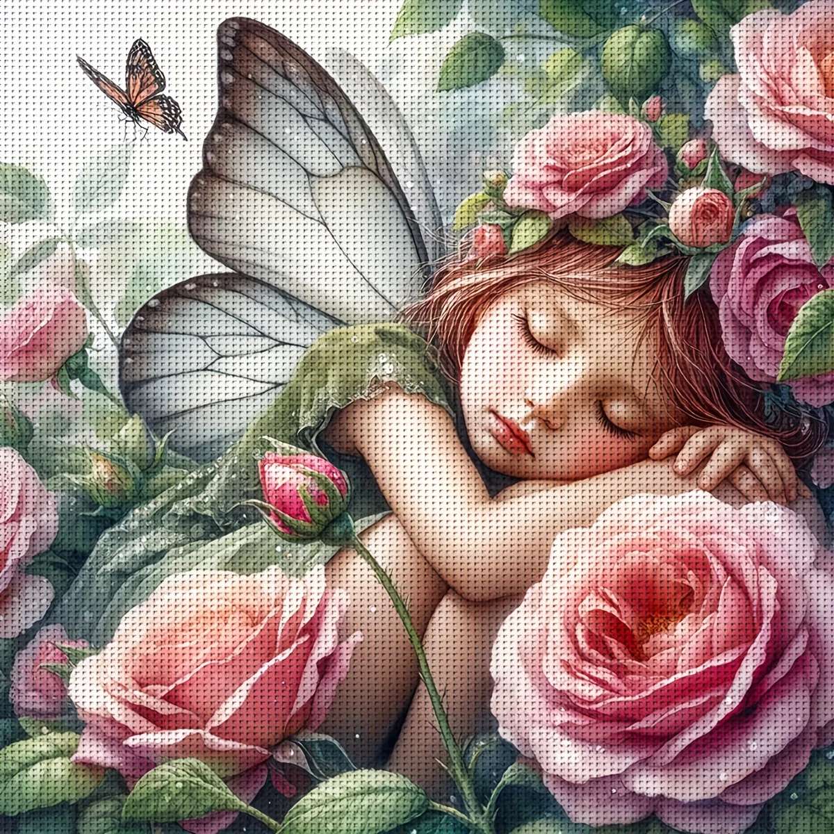 バラの中に甘いエルフの昼寝 ジグソーパズルオンライン