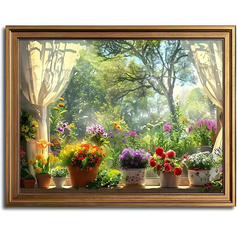 窓のそばで鉢植えの花 ジグソーパズルオンライン