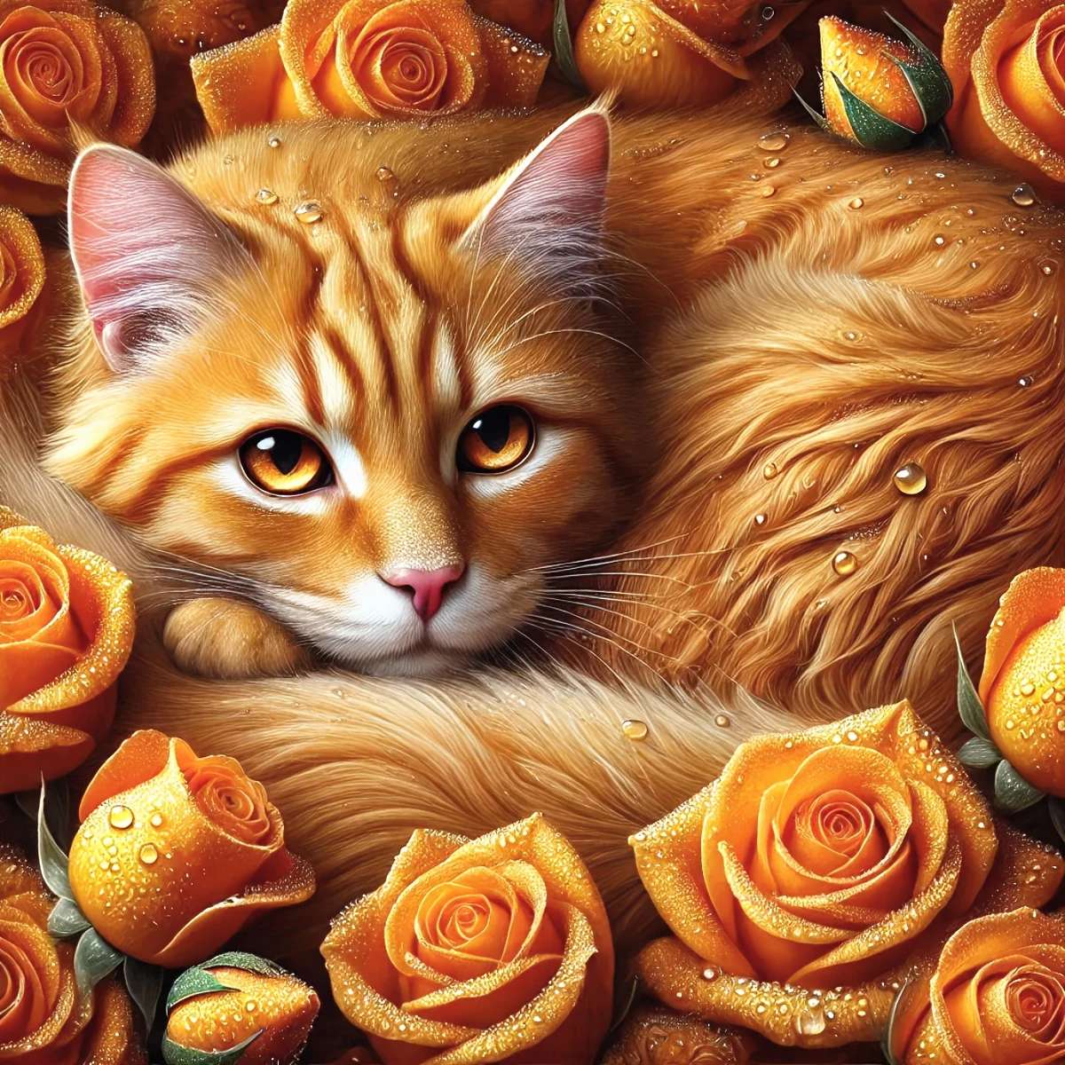 赤猫と茶バラ ジグソーパズルオンライン