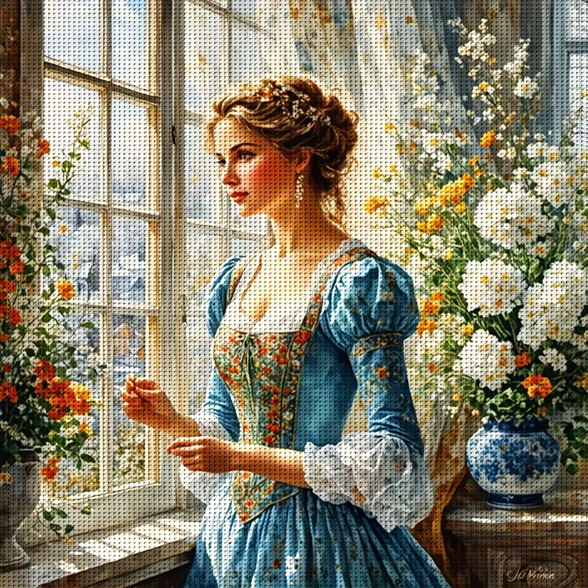 青いドレスを着た女性 ジグソーパズルオンライン