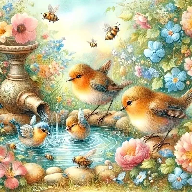 pássaros com sede no bebedor puzzle online