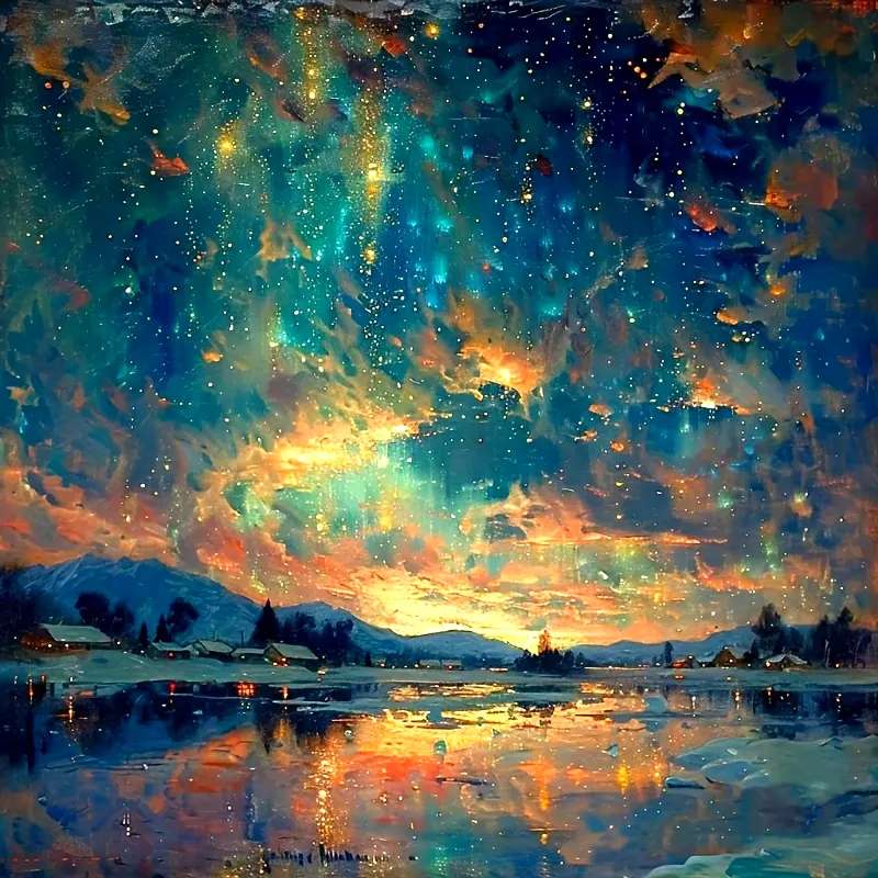 zorza polarna zimą puzzle online