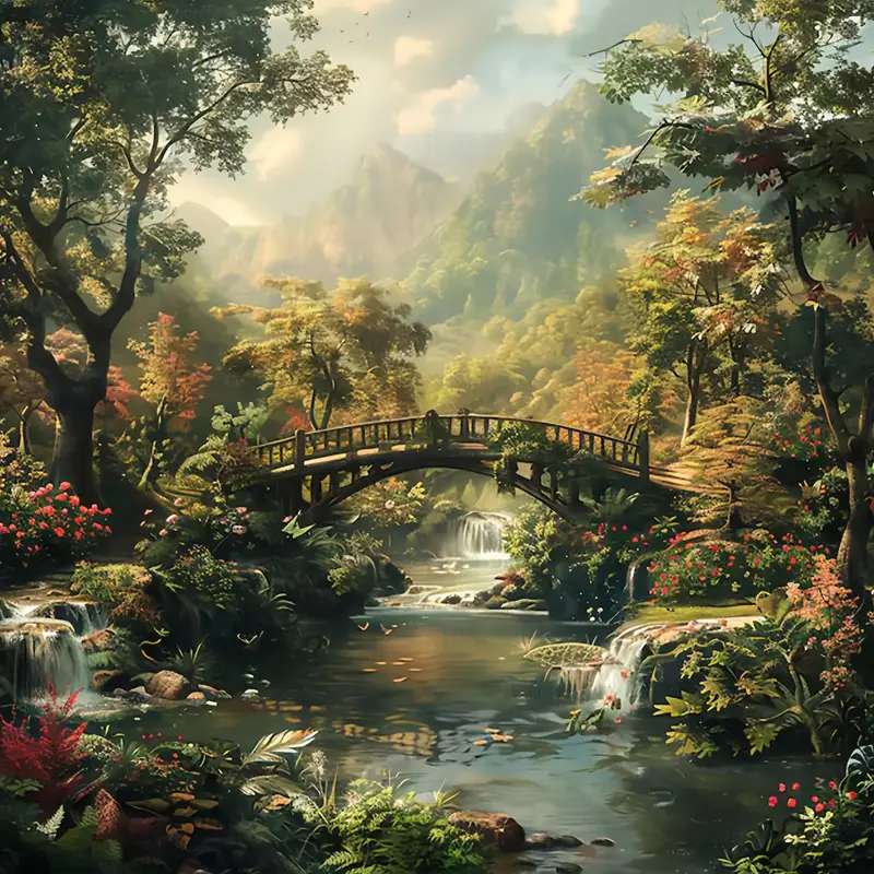 romantyczny mostek w parku puzzle online