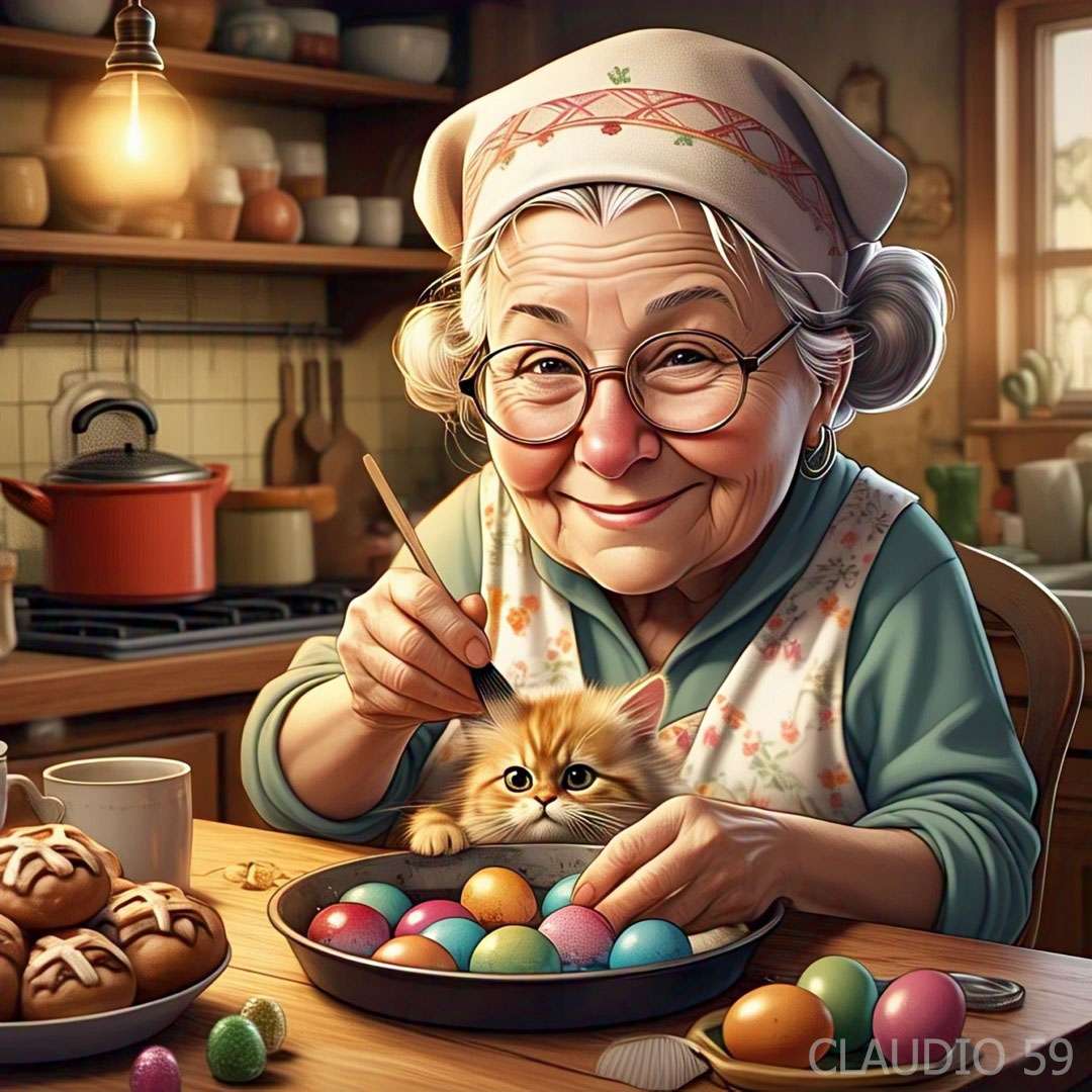 祖母の絵を描く卵。 ジグソーパズルオンライン