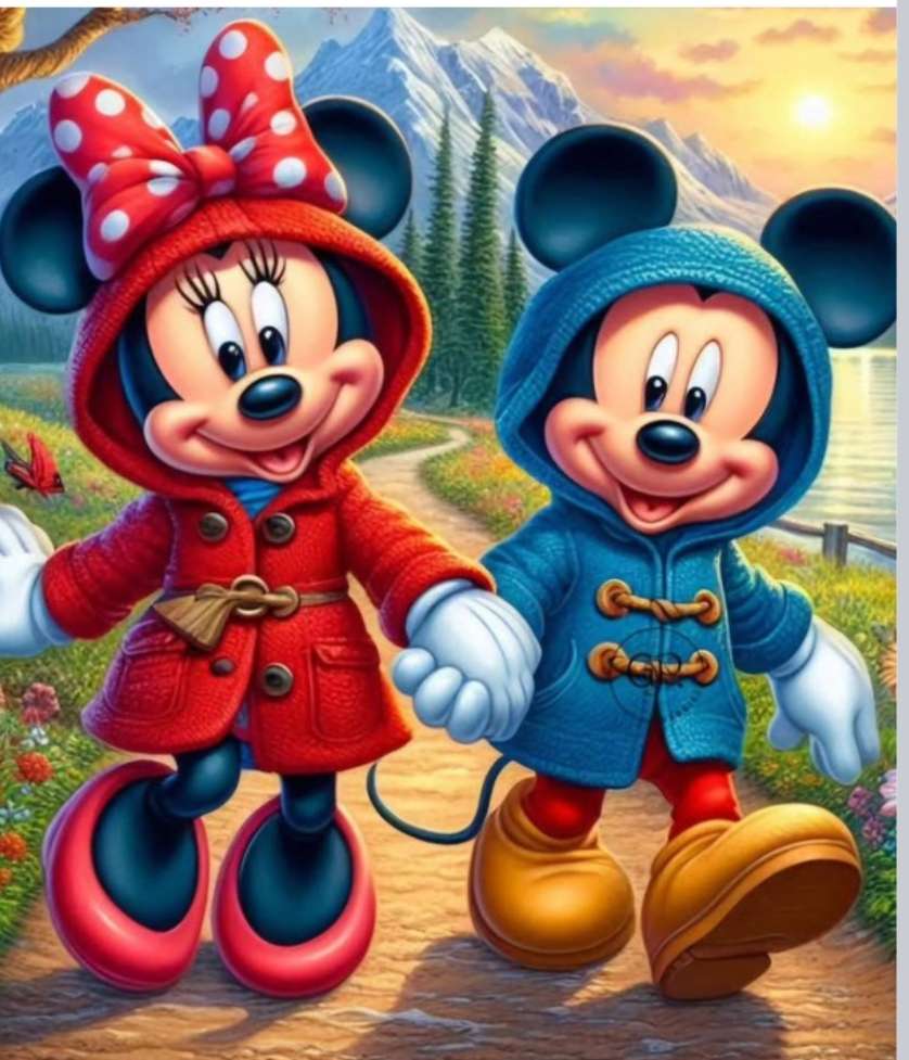 Minnie i Mickey na zimowy spacer puzzle online