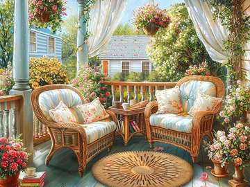 Spokojny patio w czasie wiosny puzzle online