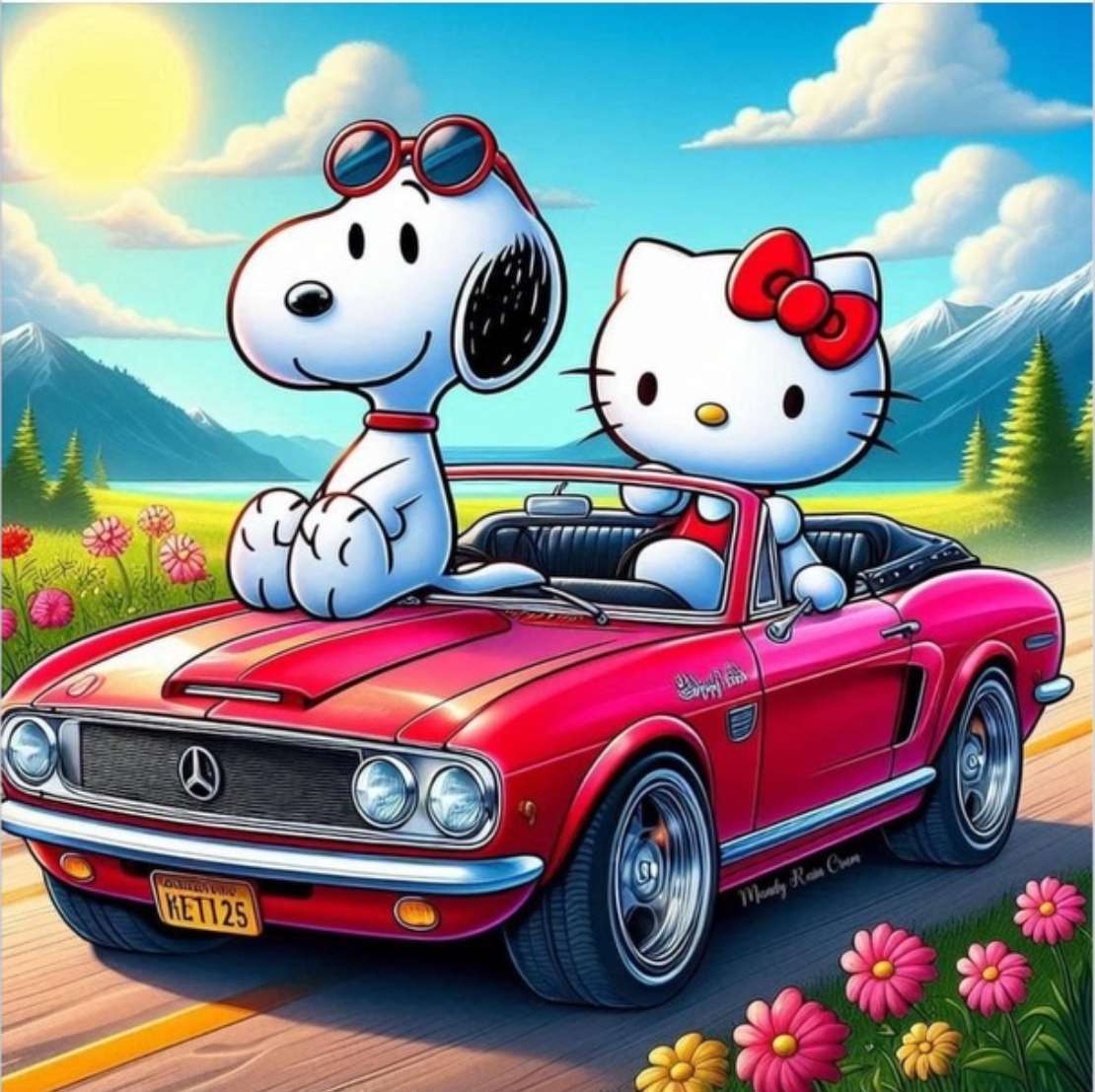In crociera in macchina, Snoopy ha fatto un nuovo amico! puzzle online