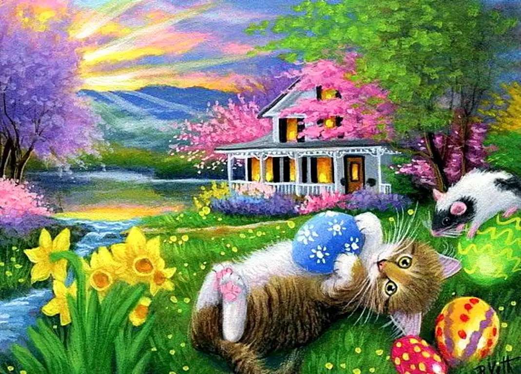 Kotek z pisanką puzzle online