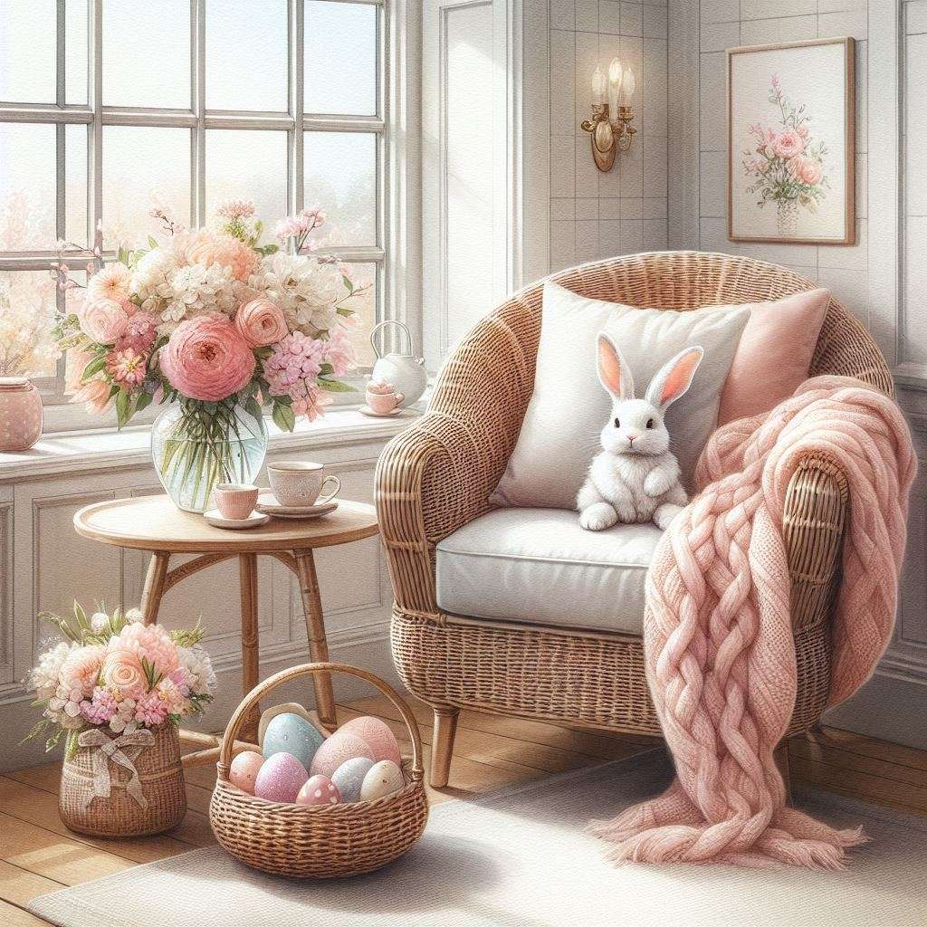 Wielkanocny królik w różowym pokoju puzzle online