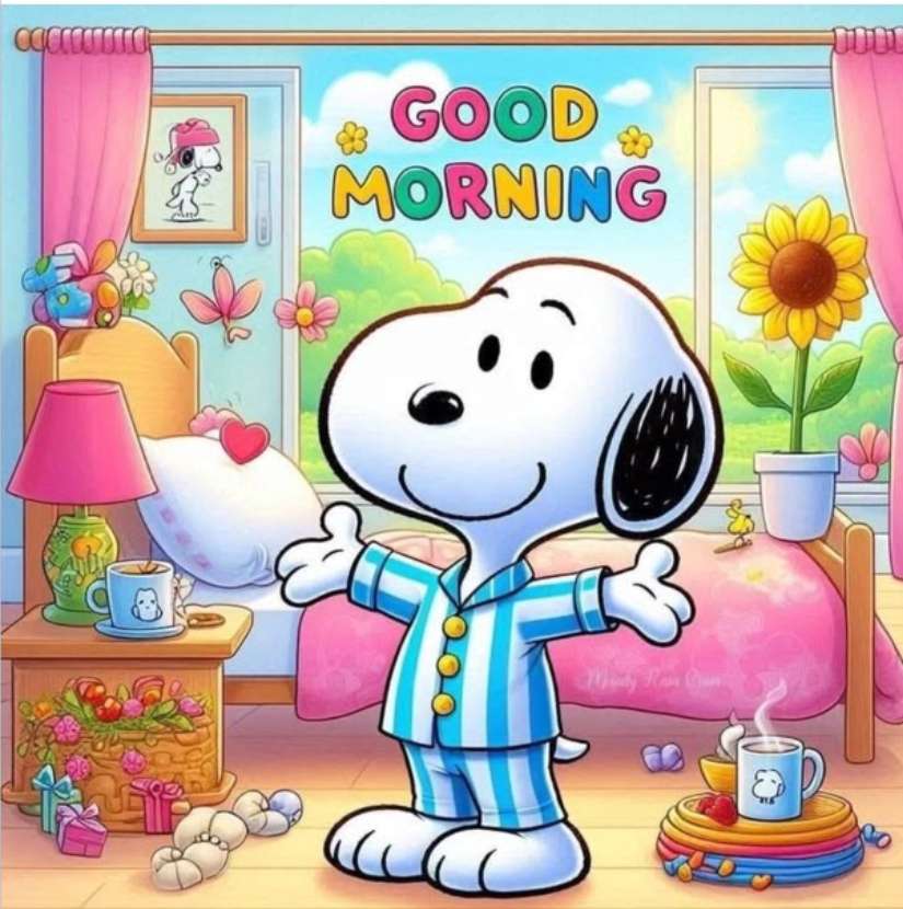 Snoopy wita dzień i ćwiczenia. puzzle online