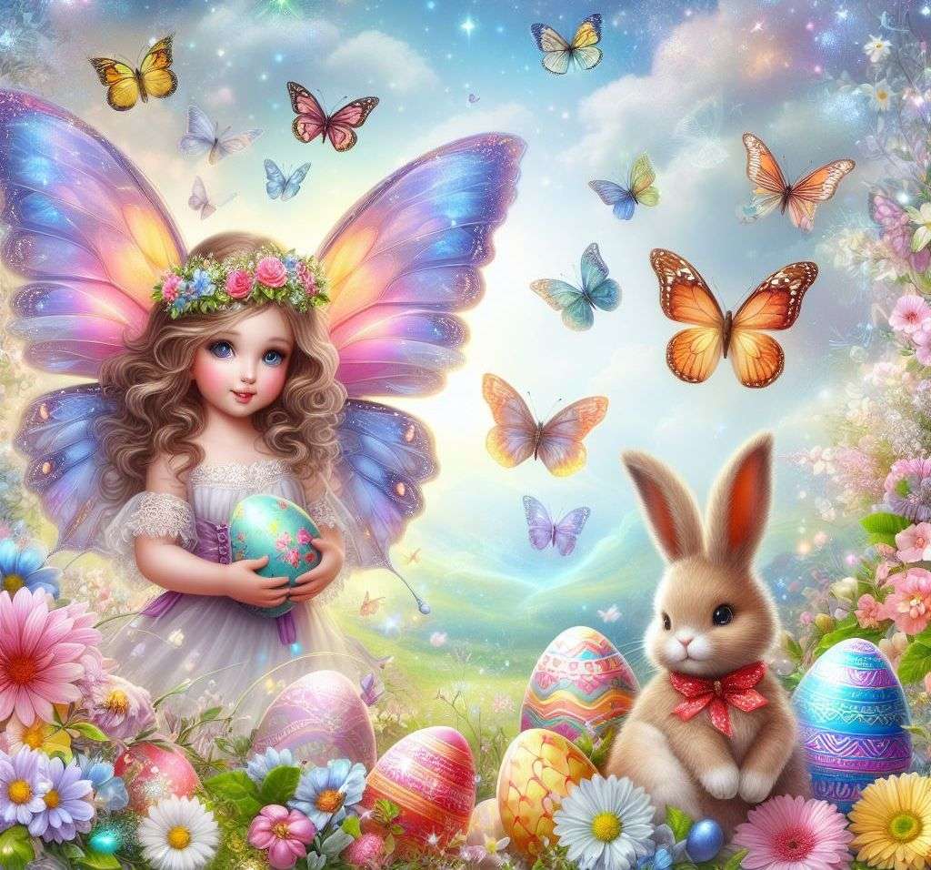 La fée et le lapin de Pâques puzzle en ligne
