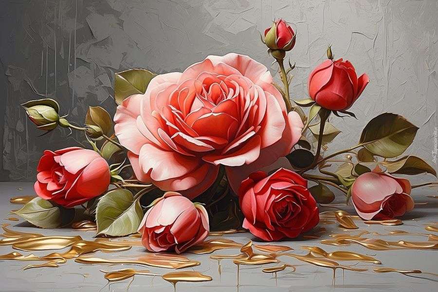 Rosa Rosen auf grauem Hintergrund Puzzlespiel online