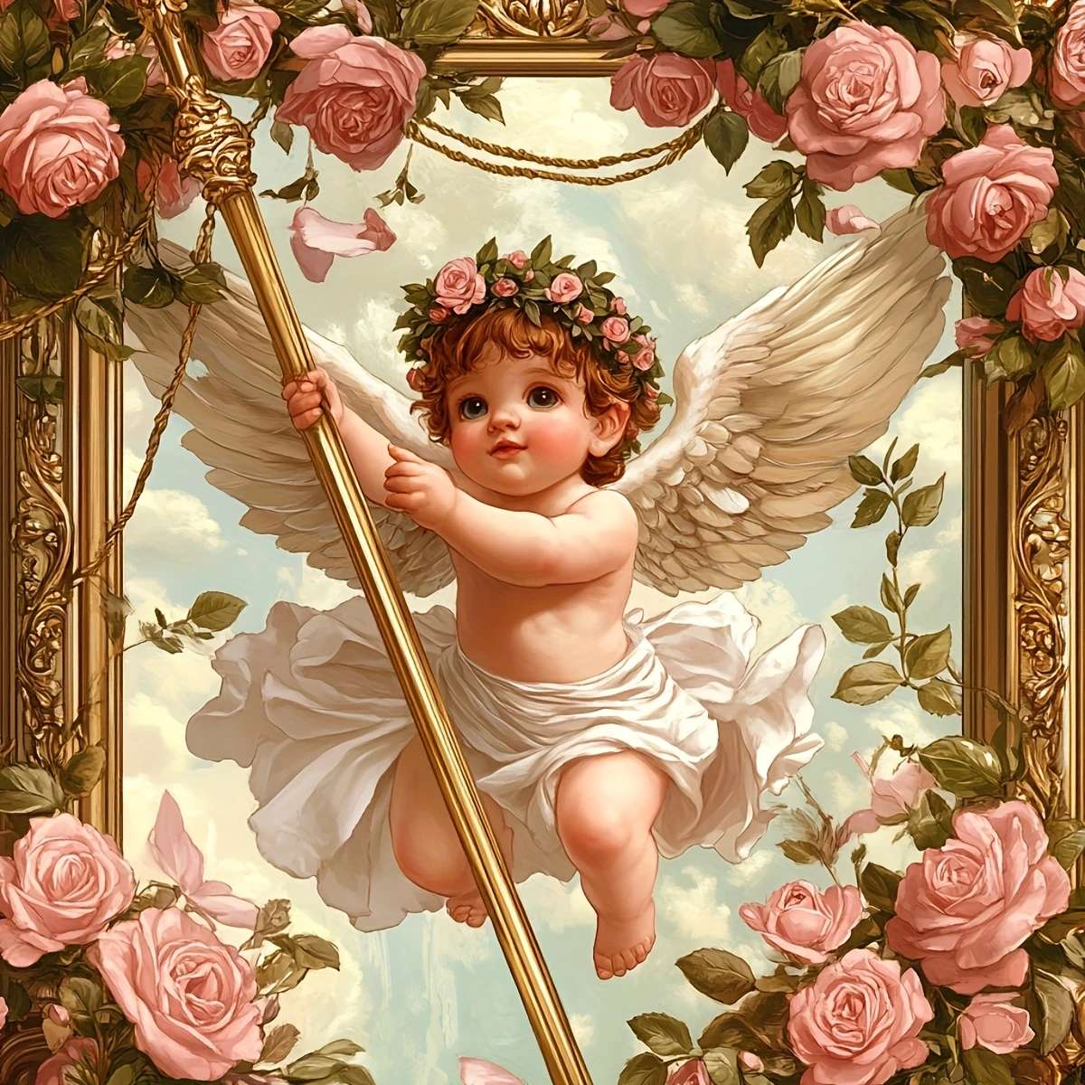 Egy kis angyal a rózsák között online puzzle
