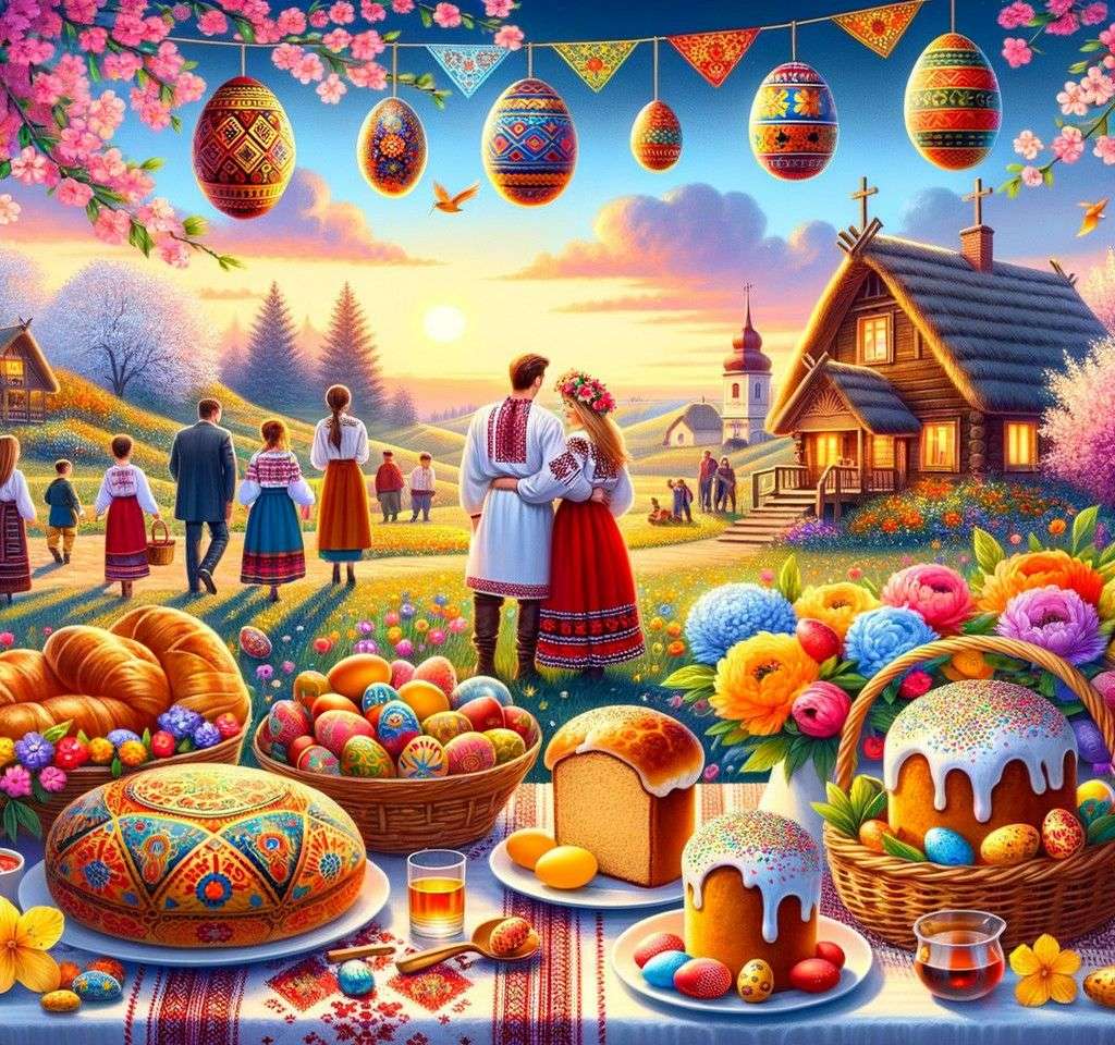 Wesołych Świąt Wielkanocnych, Easter Eggs, Kozunaks puzzle online
