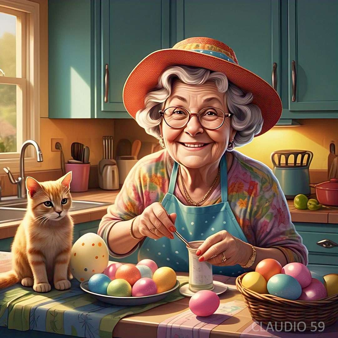 Malowanie babci z twoim kotem. puzzle online