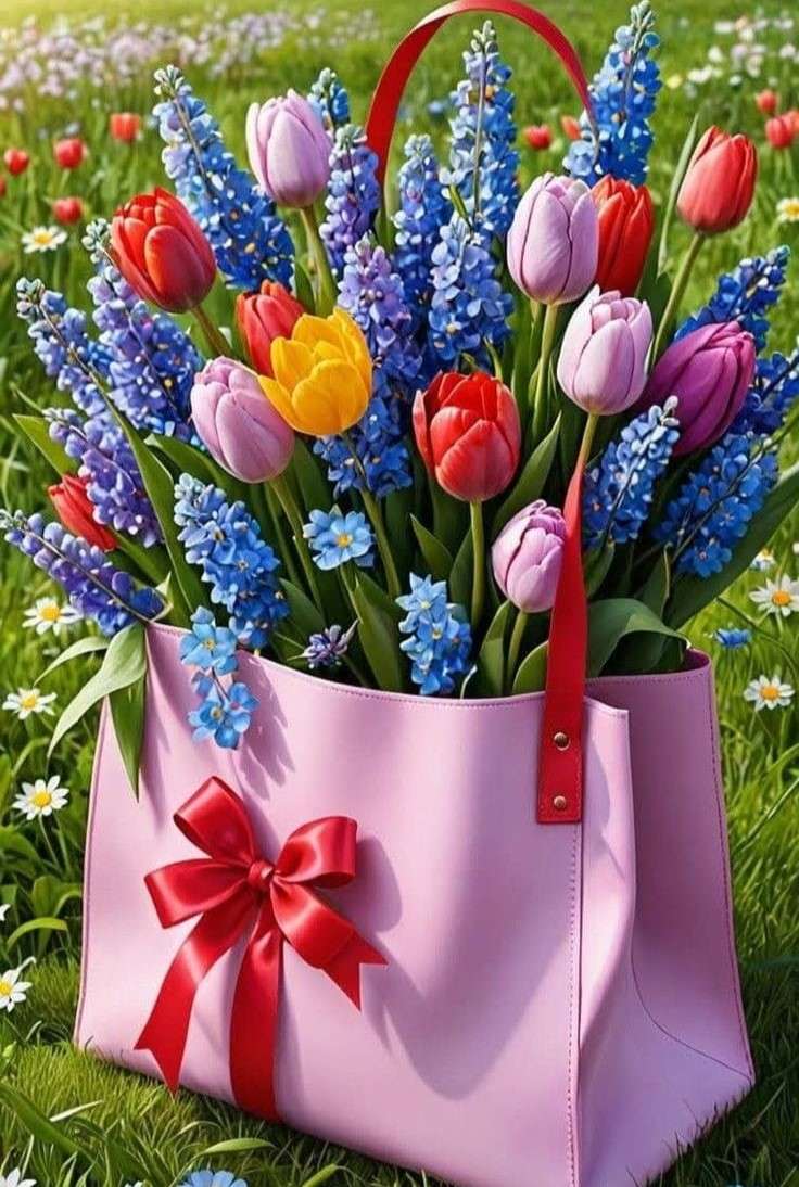 Egy csokor rózsaszínű táskában online puzzle