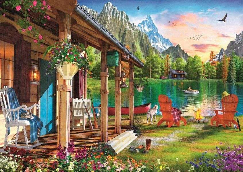 Détendez-vous au lac dans les montagnes puzzle en ligne