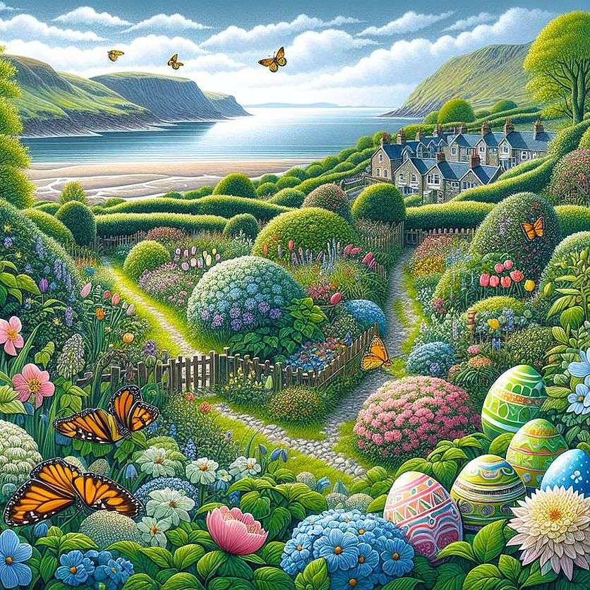 Krajobraz z jajami wielkanocnymi puzzle online
