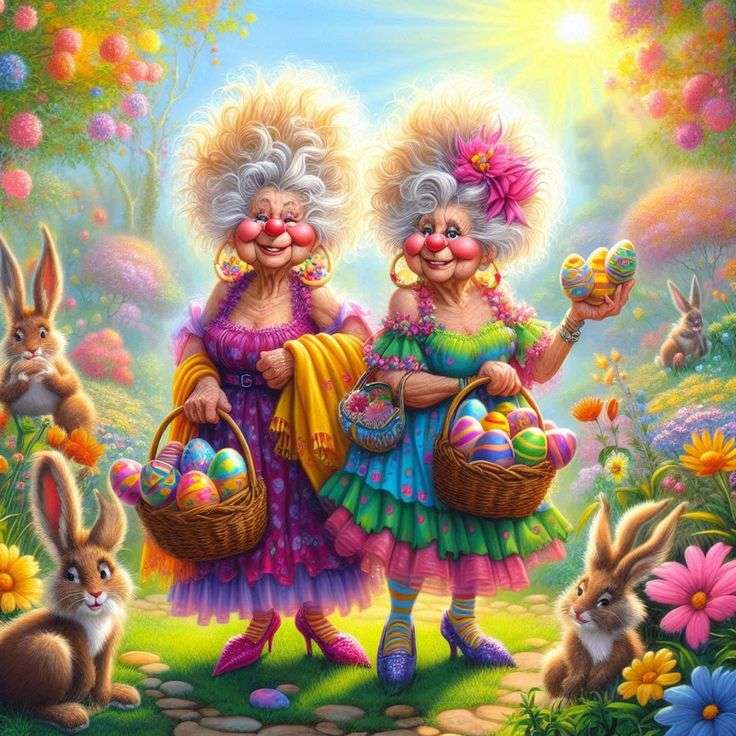 Babcie na polowaniu na jajka wielkanocne puzzle online