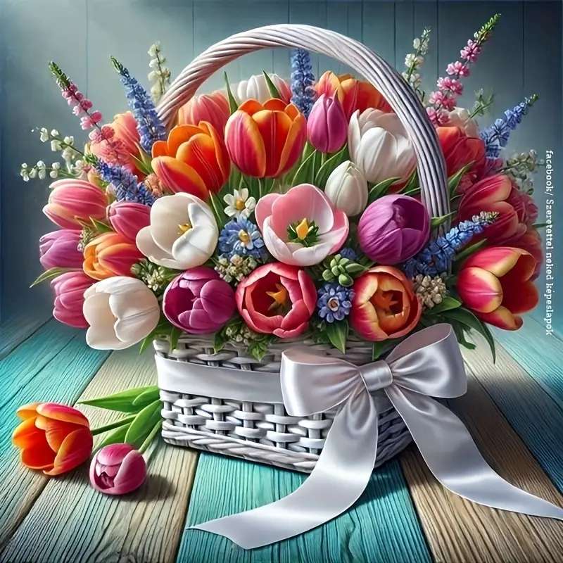 kosz pełen tulipanów puzzle online
