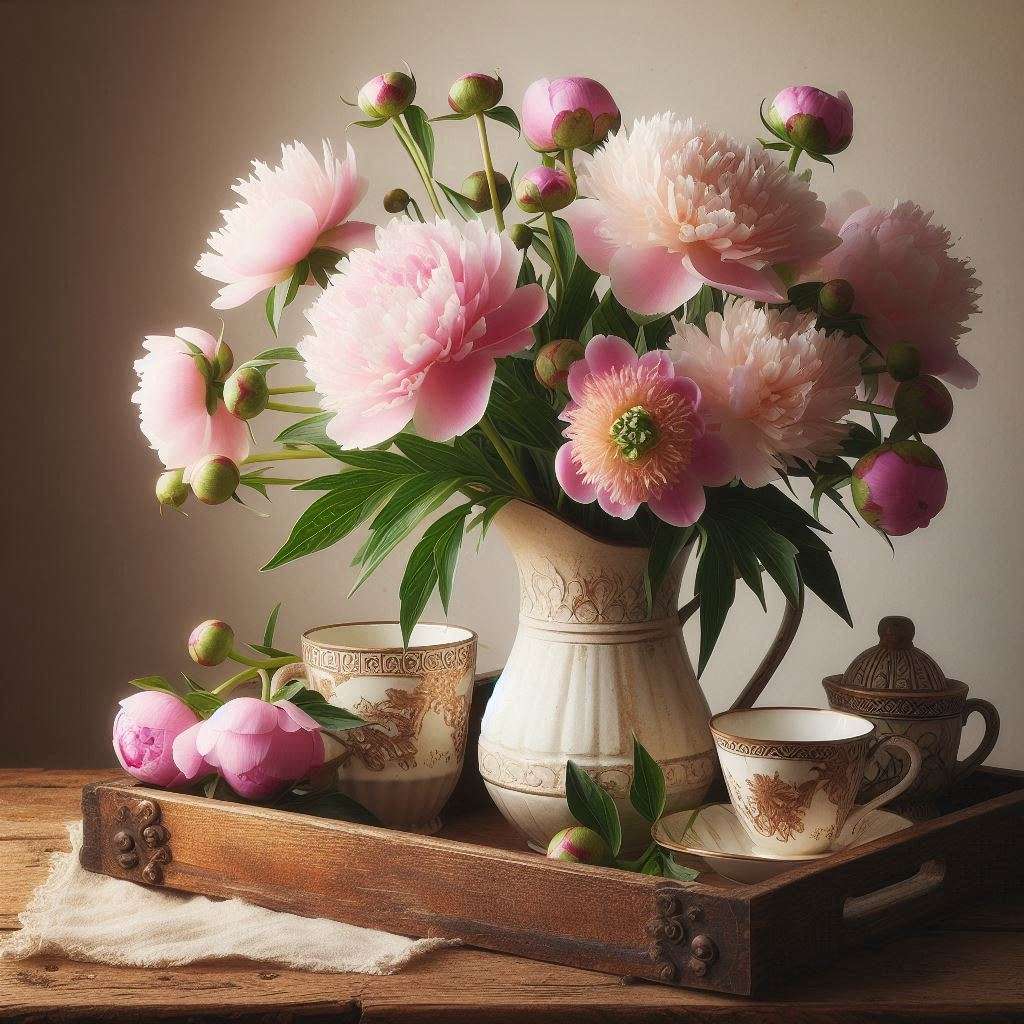 peonie w dzbanku puzzle online