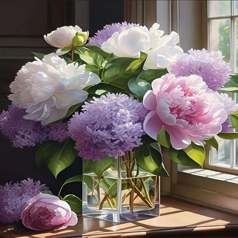 pastelowe peonie w wazonie puzzle online
