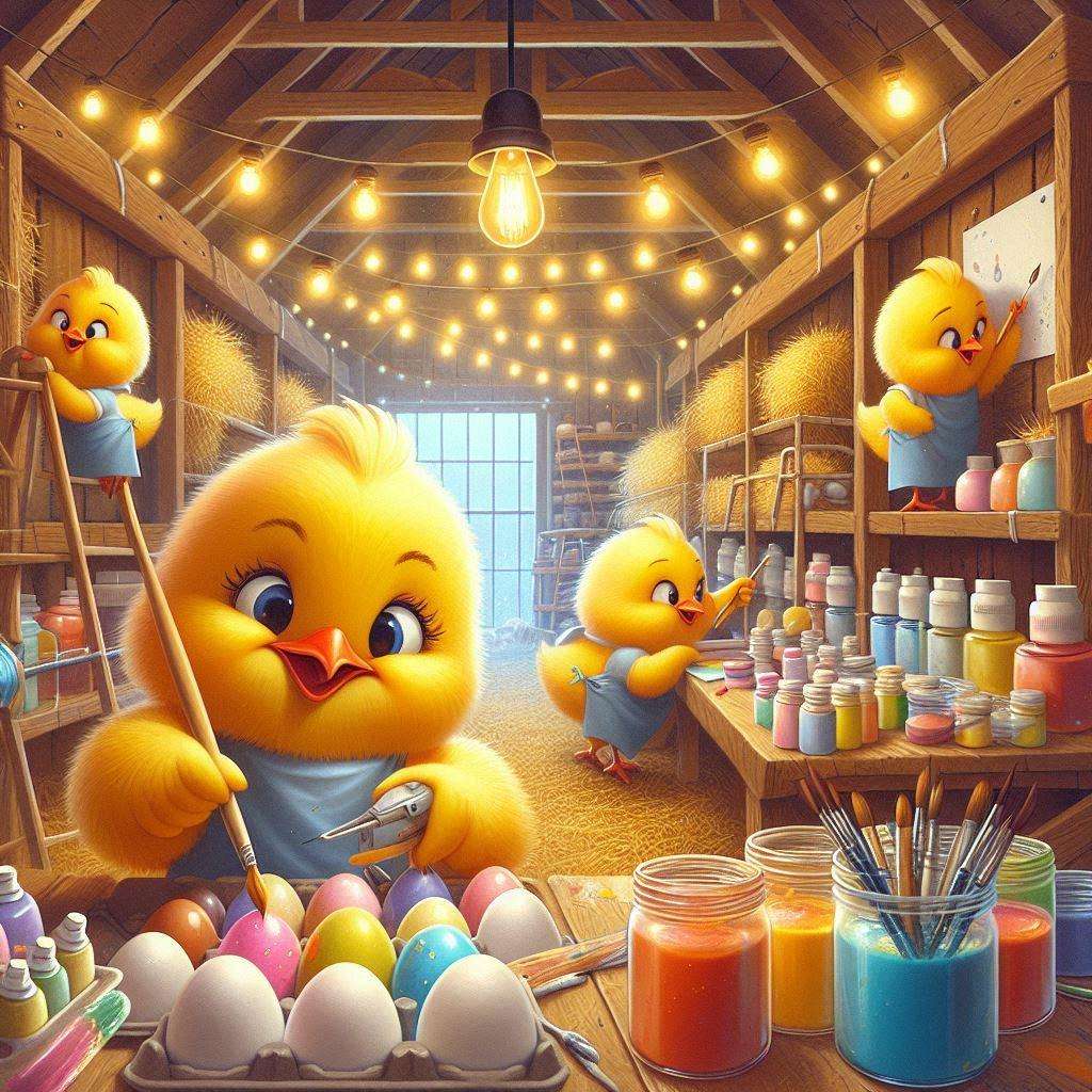 Little Yellow Chicks executando uma decoração de ovo quebra-cabeças online