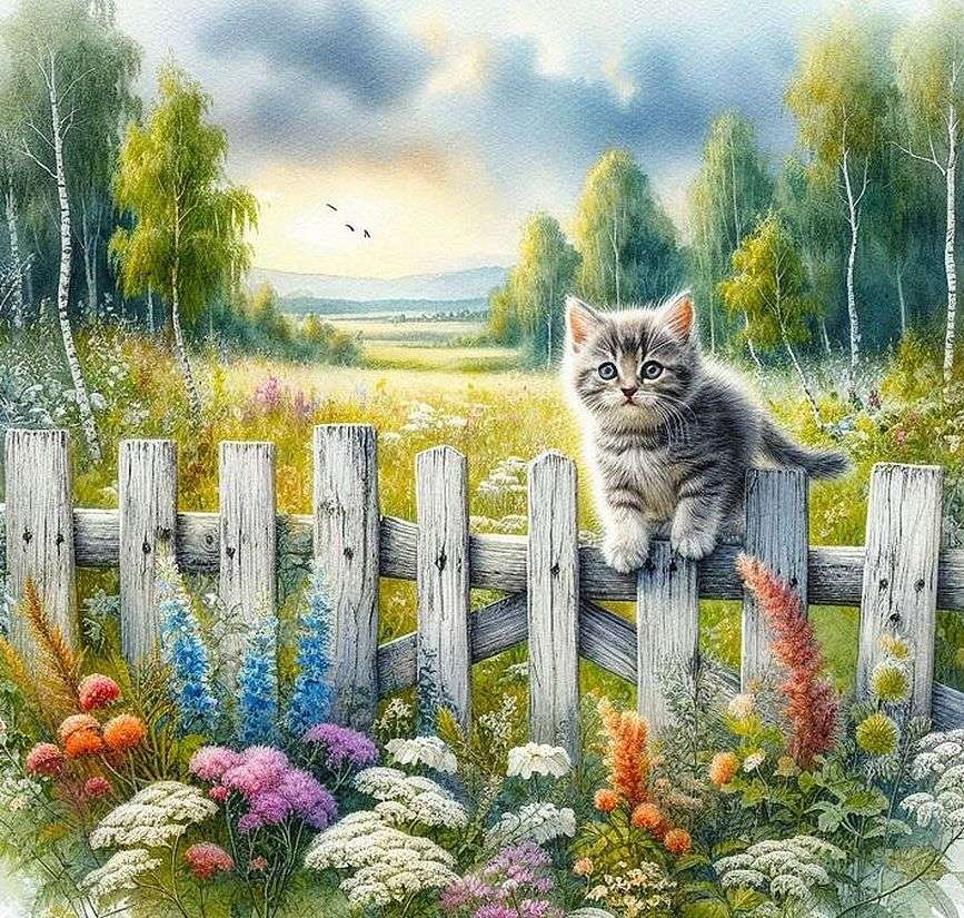 Кошка лазается на деревянный забор онлайн-пазл