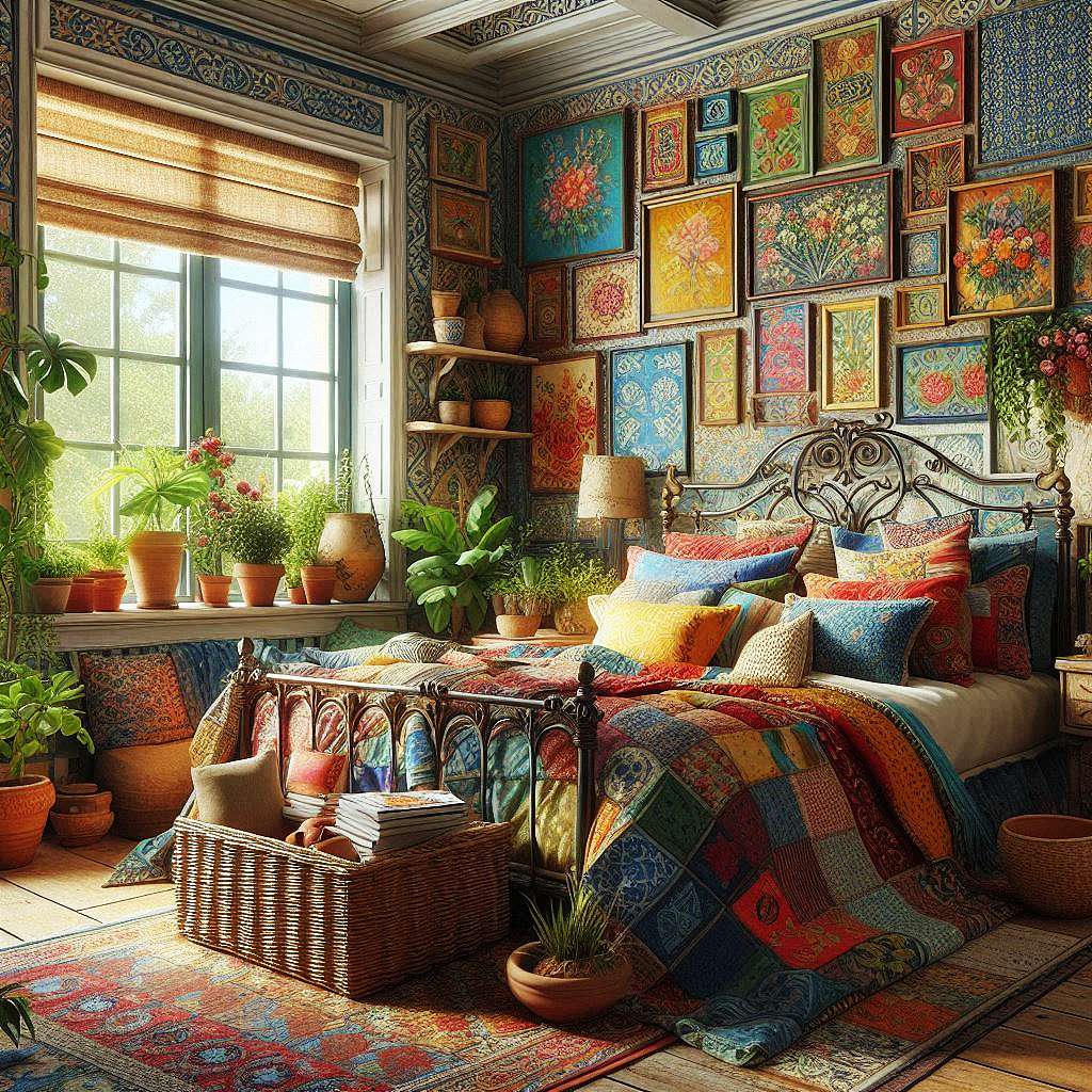 künstlerisches farbenfrohes Schlafzimmer Puzzlespiel online