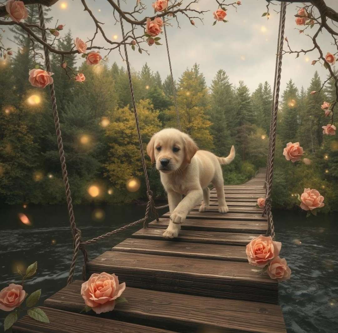 Szczeniaczek Chodzący po wiszącym Moście puzzle online
