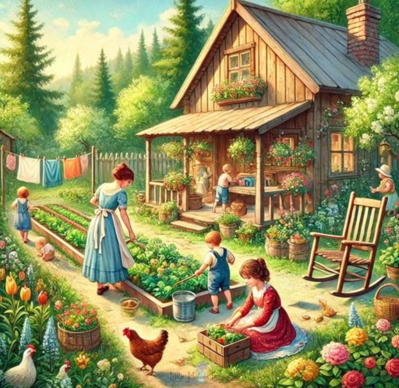 Everyone helps tending the vegetable garden. online puzzle