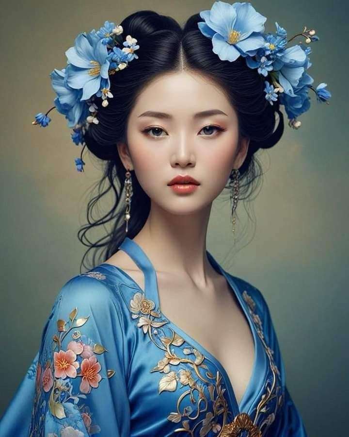 Blue Kimono Blue Flowers puzzle online