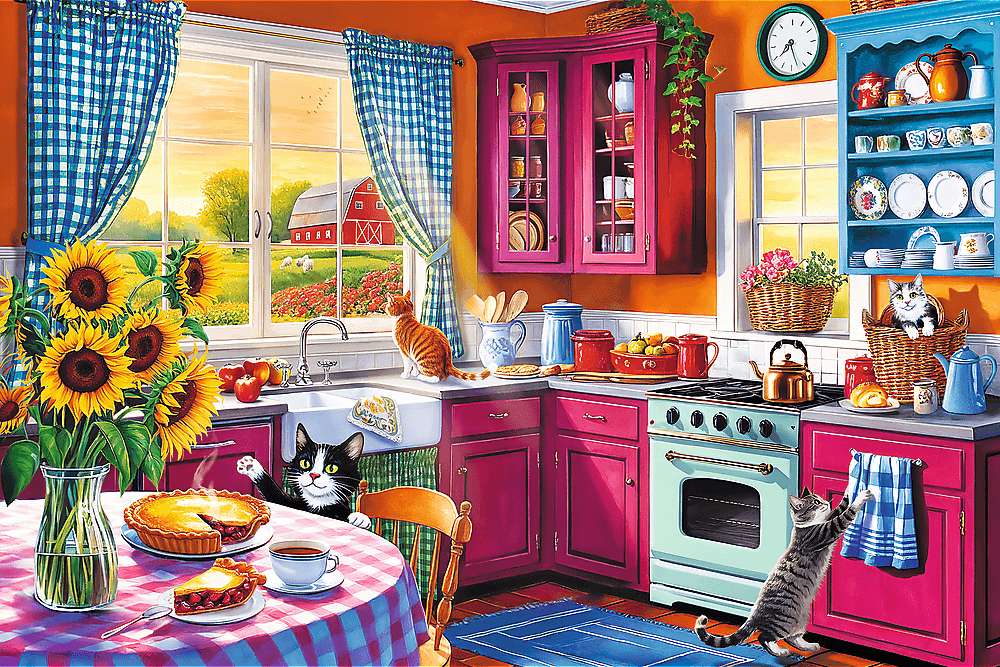 Koty w Kuchni o poranku puzzle online