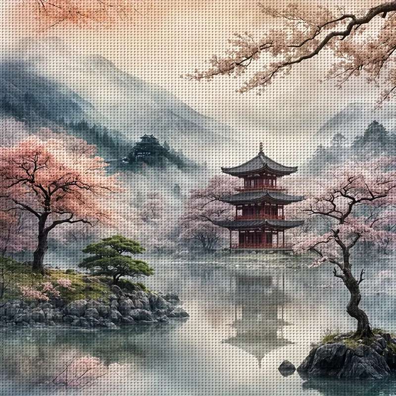 View of the pagoda in the country of cherry blossoms jigsaw puzzle online