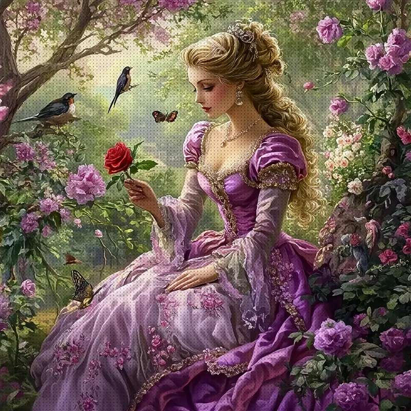 dame lilas avec une rose puzzle en ligne
