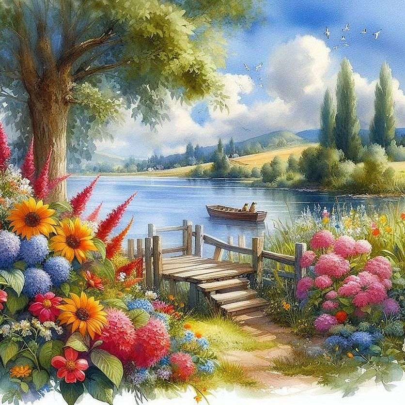 Piękne jezioro w czasie wiosny puzzle online
