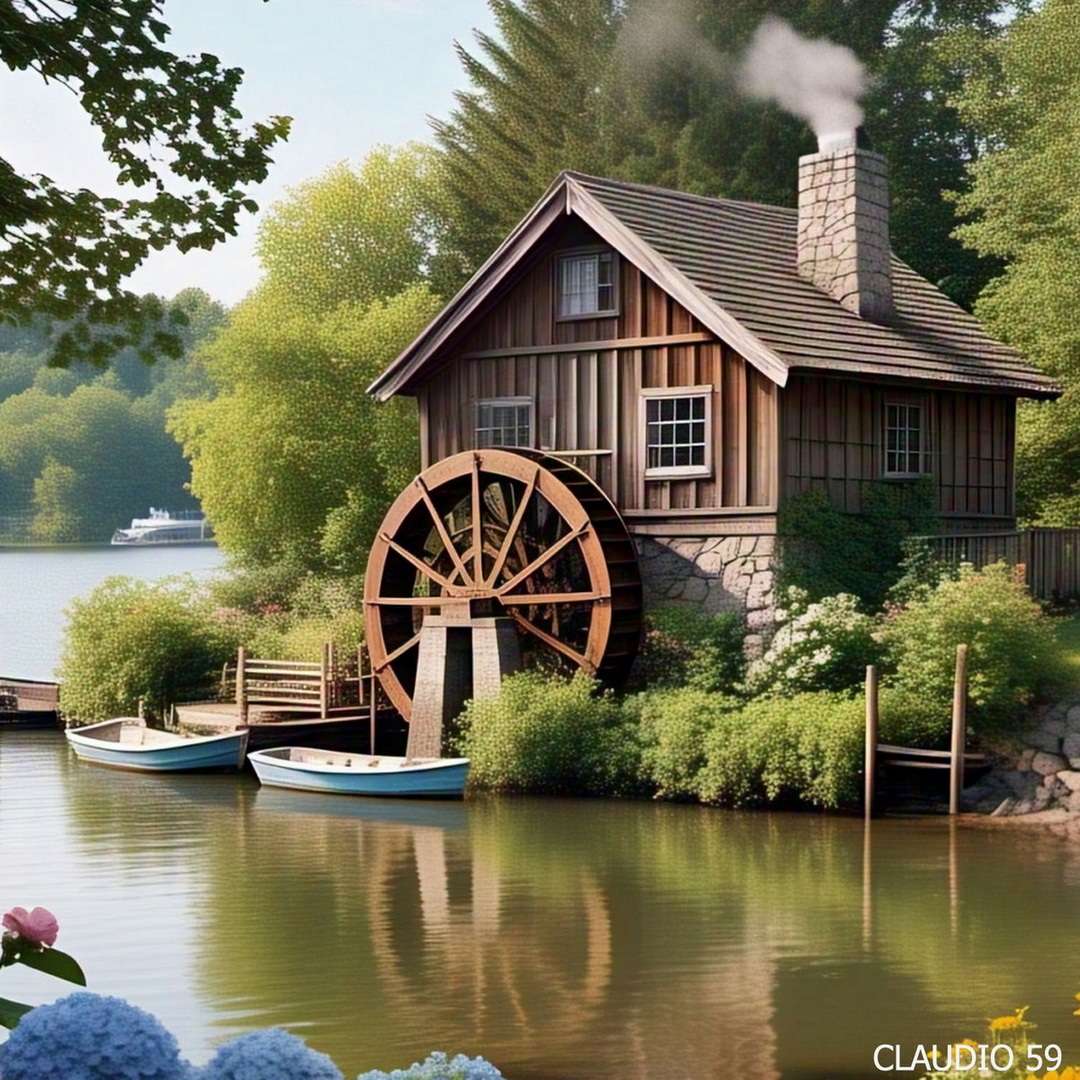 Cabină pe malurile unui râu. jigsaw puzzle online