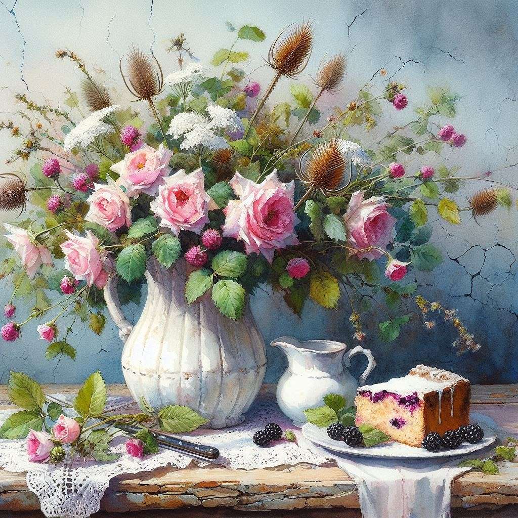 Roses avec des plantes de campagne puzzle en ligne