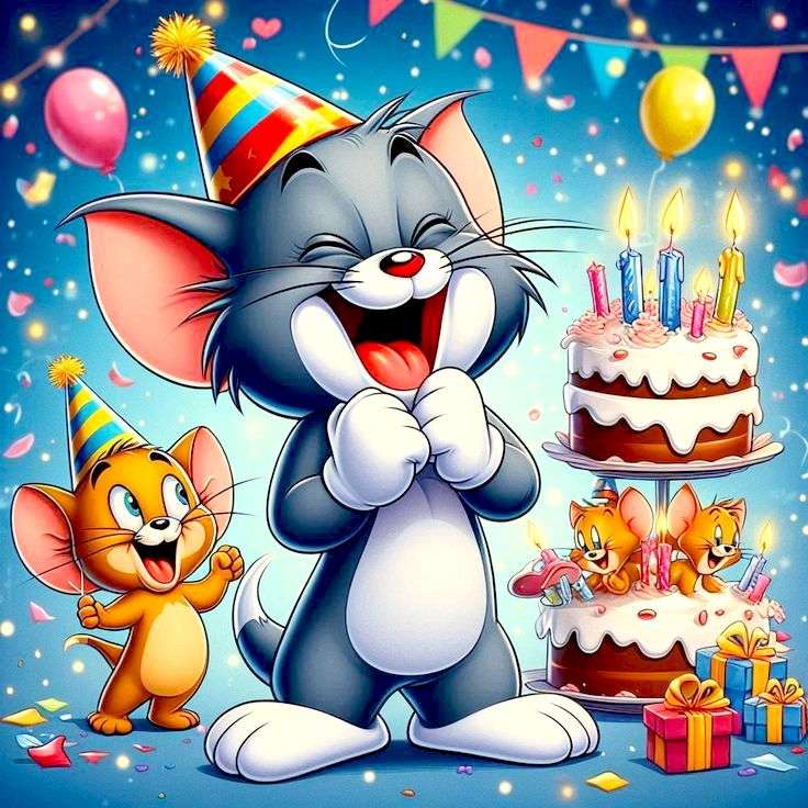 Tom and Jerry on a birthday jigsaw puzzle online
